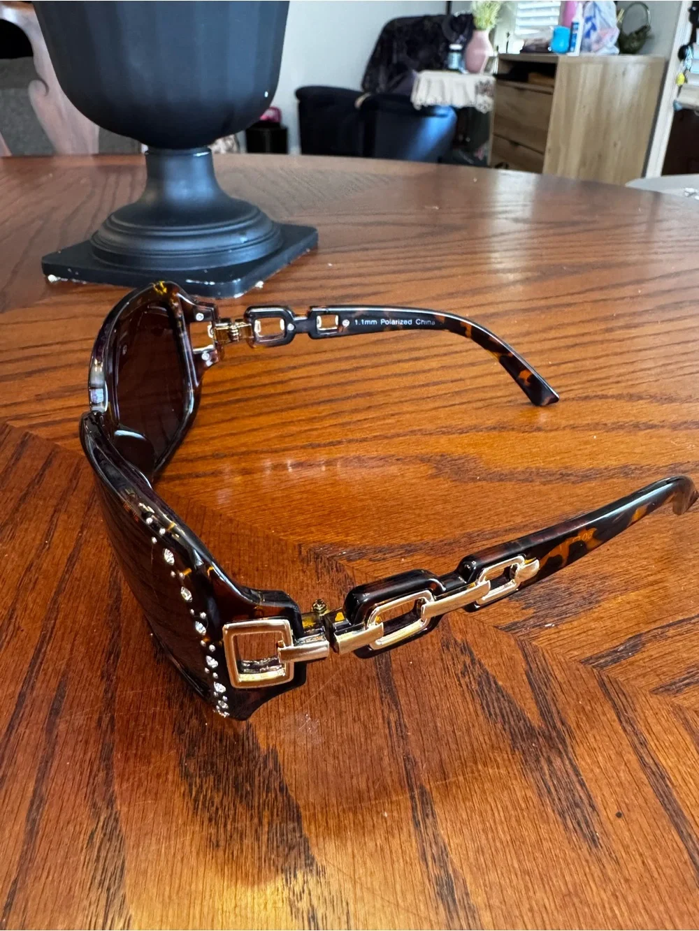 Brown Tinted Oversized Women's Sunglasses with Embellished Temple